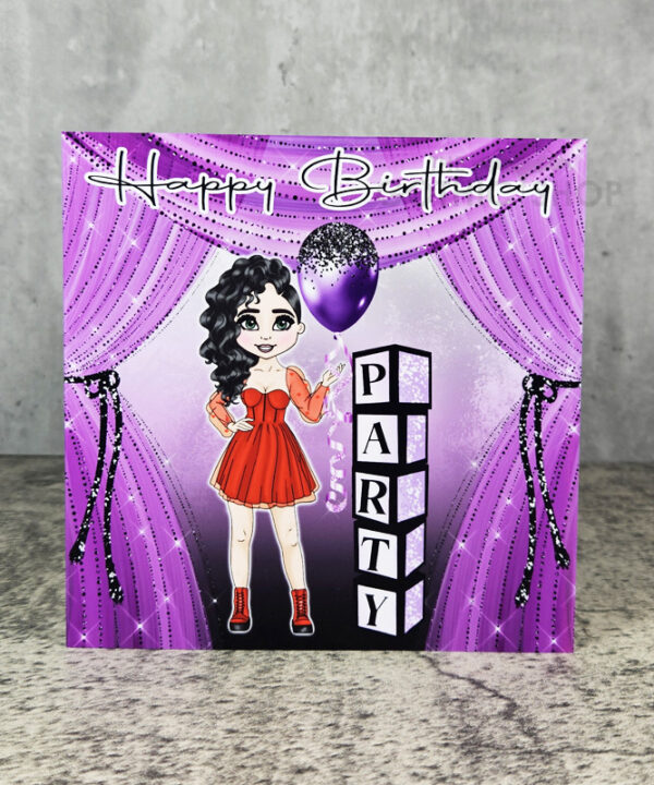 Punky Goth Girl Red Dress Party Birthday Gothic Greetings Card