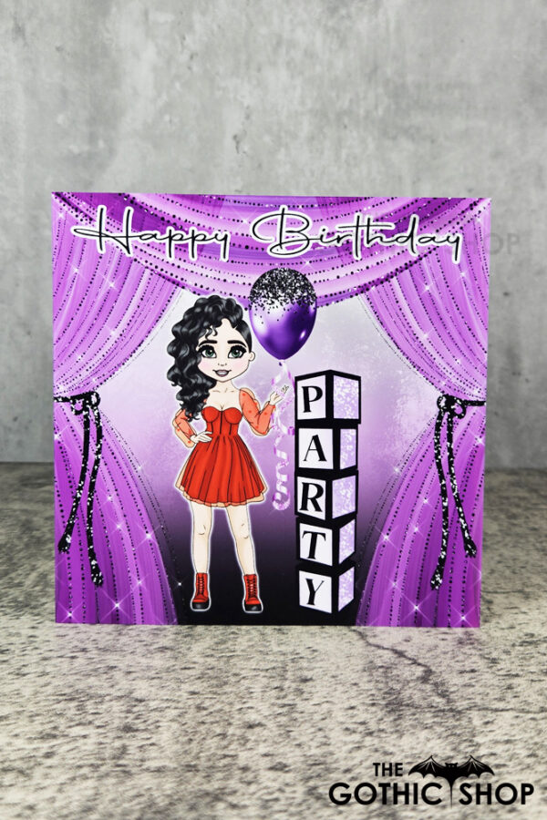 Punky Goth Girl Red Dress Party Birthday Gothic Greetings Card