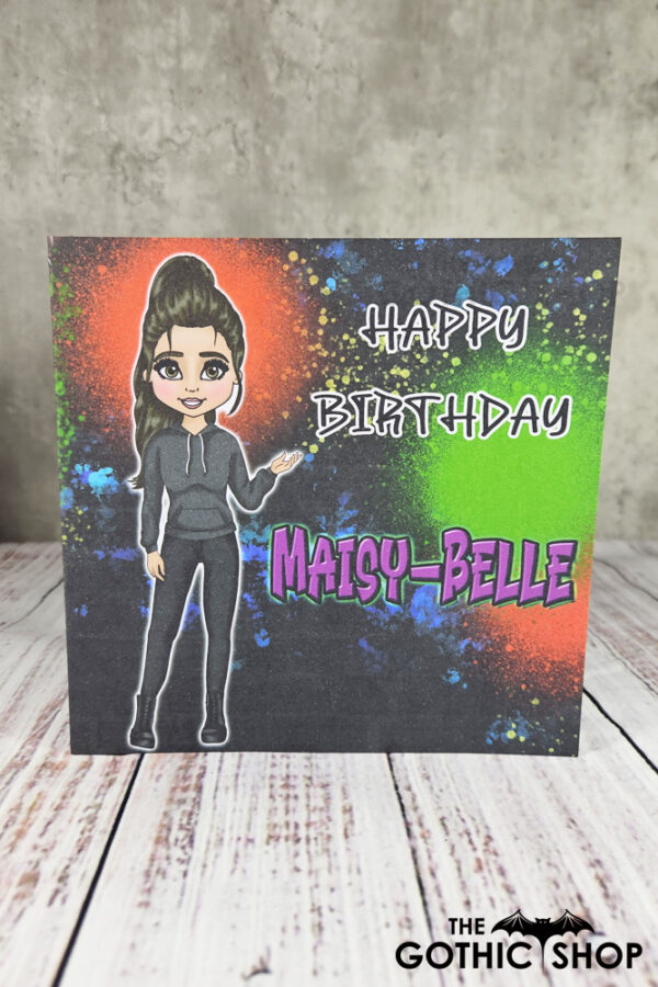 Goth Girl Black Hoodie Graffiti Birthday Gothic Greetings Card