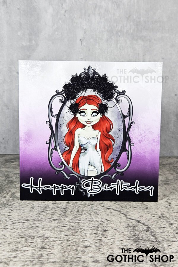 Til Death Zombie Bride Red Hair Cameo Birthday Gothic Greetings Card