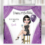 personalised lady in little black sparkle dress birthday gothic greetings card