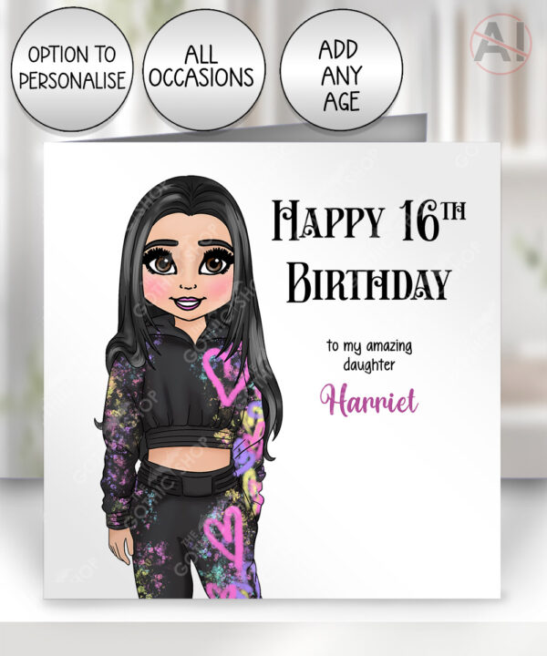 personalised graffiti teen tween girl greetings card birthday, all occasions