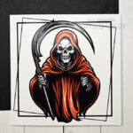 Grim Reaper in Red Halloween Gothic Greetings Card