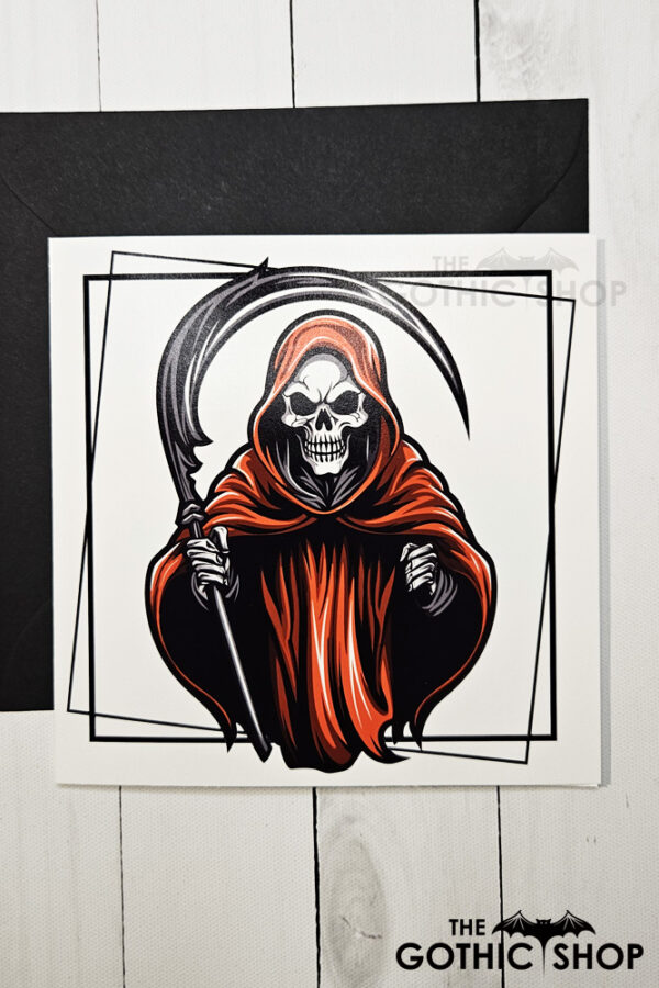 Grim Reaper in Red Halloween Gothic Greetings Card