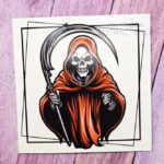 Grim Reaper in Red Halloween Gothic Greetings Card