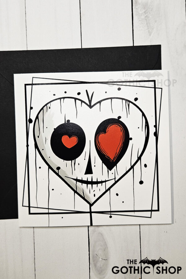 Spooky Heart Face Gothic Halloween Greetings Card
