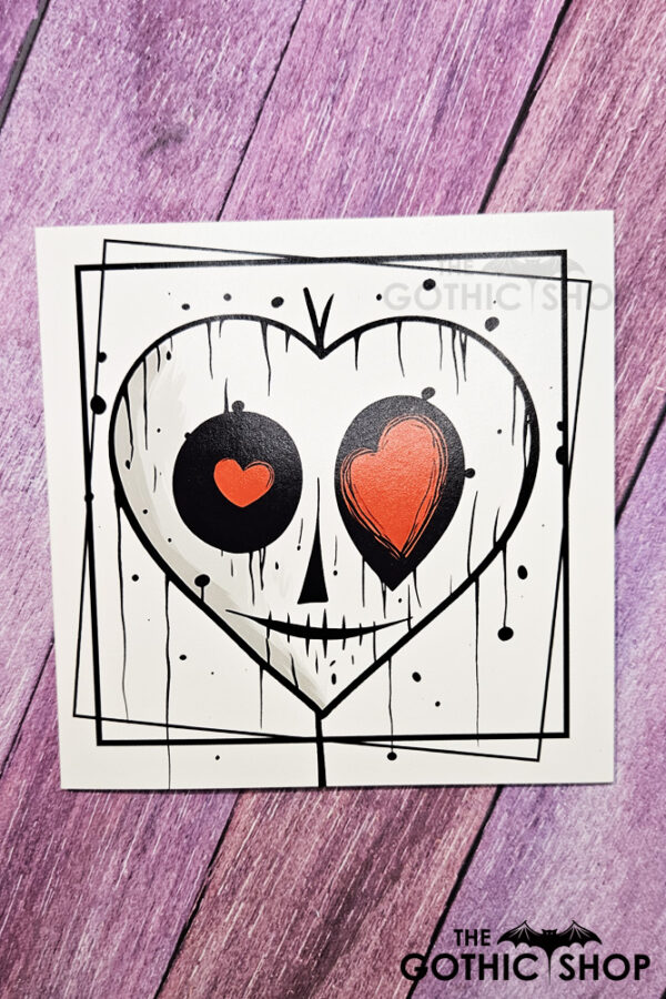 Spooky Heart Face Gothic Halloween Greetings Card