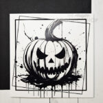 Black White Jack O' Lantern Pumpkin Halloween Gothic Greetings Card