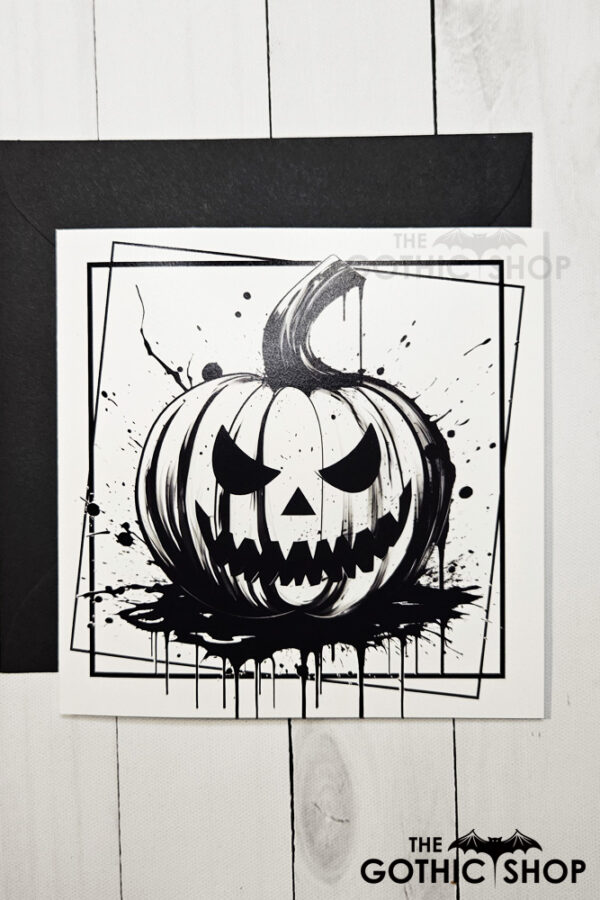 Black White Jack O' Lantern Pumpkin Halloween Gothic Greetings Card
