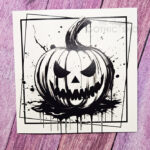 Black White Jack O' Lantern Pumpkin Halloween Gothic Greetings Card