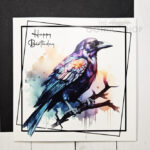 Watercolour Raven Birthday Gothic Greetings Card