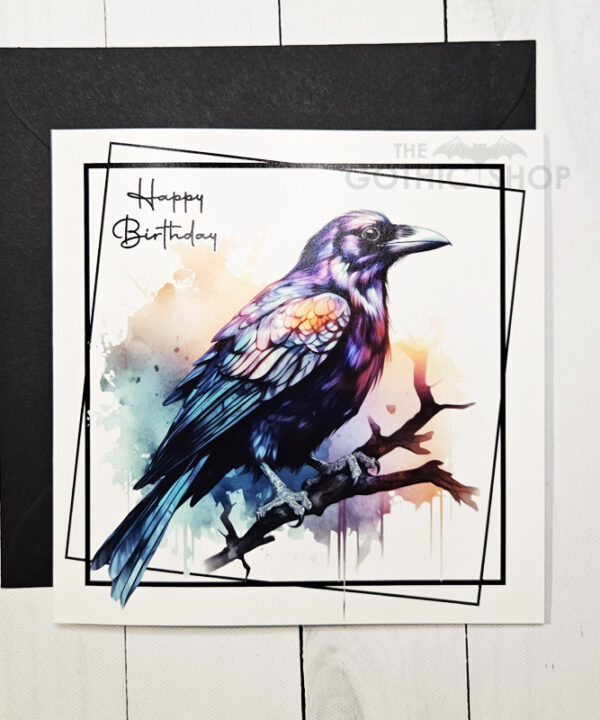 Watercolour Raven Birthday Gothic Greetings Card