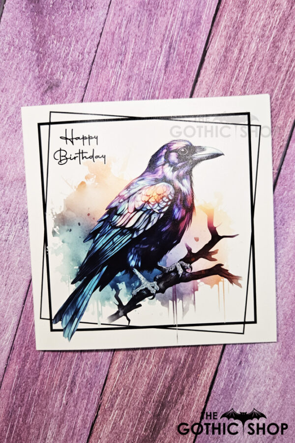 Watercolour Raven Birthday Gothic Greetings Card
