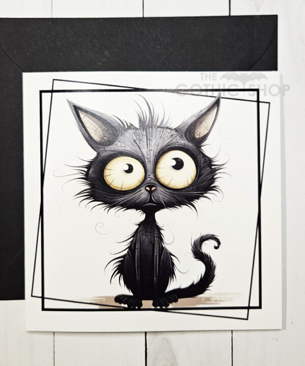 Wide Eyed Cat Gothic Greetings Card