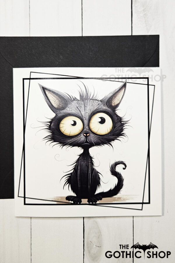 Wide Eyed Cat Gothic Greetings Card