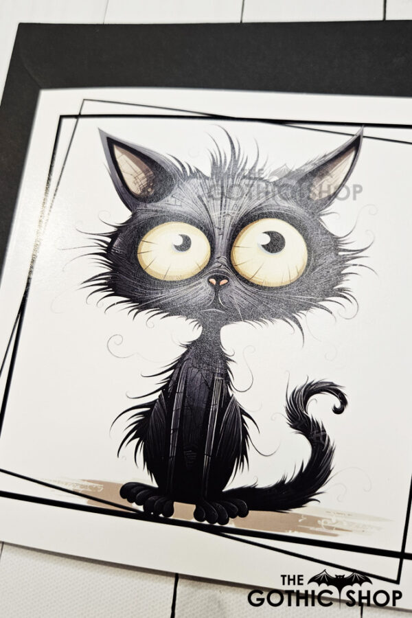 Wide Eyed Cat Gothic Greetings Card
