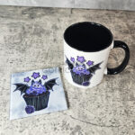 Purple Berry Bat Cupcake Gothic Ceramic Mug and coaster