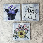 Square Glass Gothic Coasters with ghosts and bats