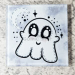 Plush Ghostie Square Glass Gothic Coaster