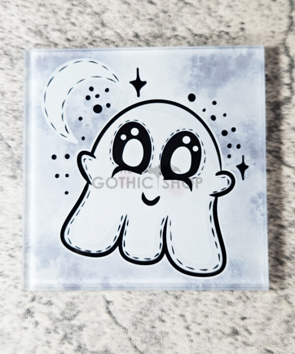 Plush Ghostie Square Glass Gothic Coaster