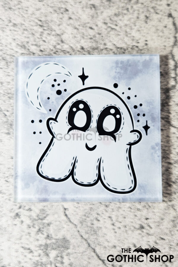 Plush Ghostie Square Glass Gothic Coaster