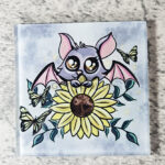 Sunflower Bat Square Glass Gothic Coaster