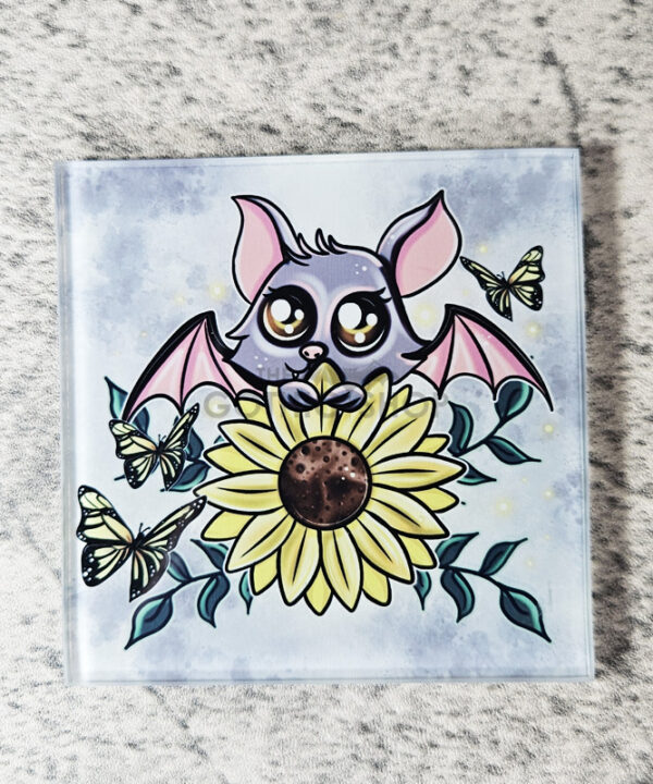 Sunflower Bat Square Glass Gothic Coaster