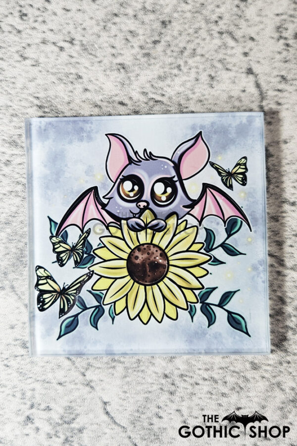 Sunflower Bat Square Glass Gothic Coaster
