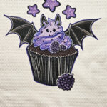 Purple Berry Bat Cupcake Gothic Print Waffle Tea Towel
