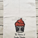 Red Cupcake Gothic Print Waffle Tea Towel