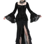Dark in Love Hermione Asymmetrical Mermaid Ruffle Black Gothic Skirt