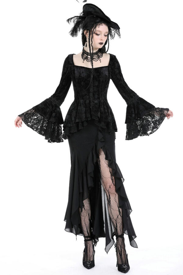 Dark in Love Hermione Asymmetrical Mermaid Ruffle Black Gothic Skirt