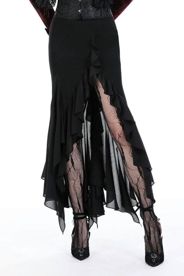 Dark in Love Hermione Asymmetrical Mermaid Ruffle Black Gothic Skirt