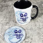 Snuggle Ghost with Baby Bat Gothic Ceramic Mug and coaster