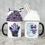 Purple Berry Bat Cupcake and Snuggle Ghost with Bat Gothic Ceramic Mug