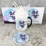 Snuggle Ghost with Baby Bat Gothic Ceramic Mug and coaster and cards