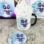 Snuggle Ghost with Baby Bat Gothic Ceramic Mug, coaster and cards