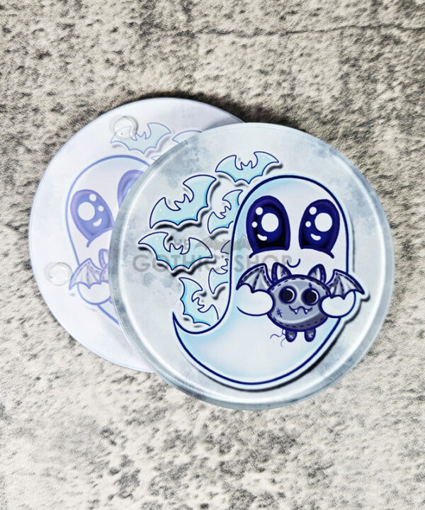 Snuggle Ghost with Baby Bat Round Glass Gothic Coaster