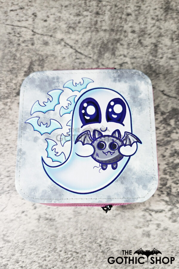 Snuggle Ghost with Baby Bat Faux Leather Travel Jewellery Box