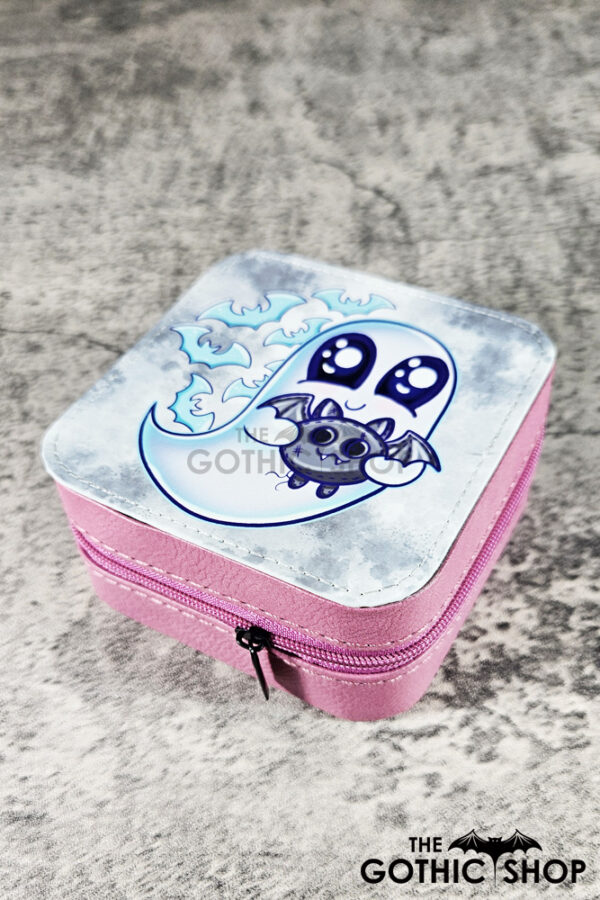 Snuggle Ghost with Baby Bat Faux Leather Travel Jewellery Box