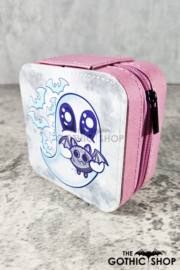 Snuggle Ghost with Baby Bat Faux Leather Travel Jewellery Box