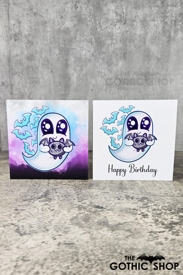 Snuggle Ghost with Baby Bat Gothic Greetings Cards