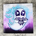 Snuggle Ghost with Baby Bat Purple Gothic Greetings Card