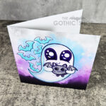 Snuggle Ghost with Baby Bat Purple Gothic Greetings Card