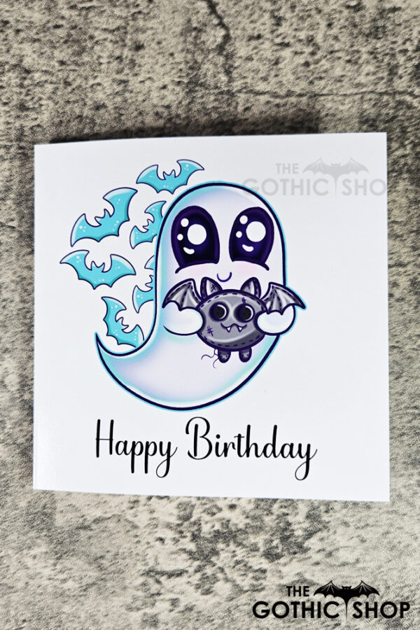 Snuggle Ghost with Baby Bat Gothic Greetings Card