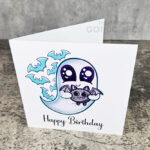 Snuggle Ghost with Baby Bat Gothic Greetings Card