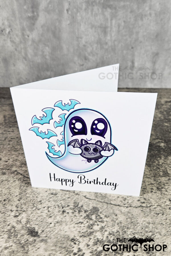 Snuggle Ghost with Baby Bat Gothic Greetings Card
