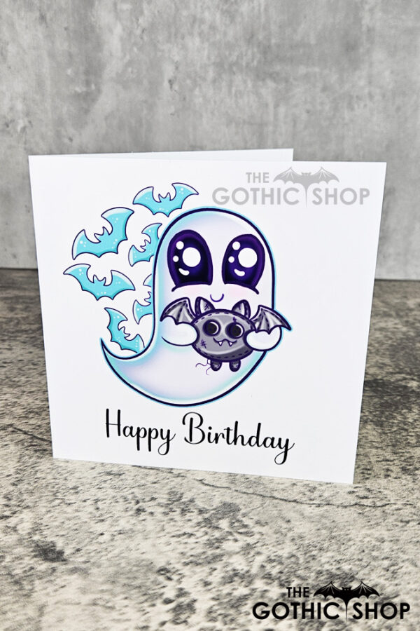 Snuggle Ghost with Baby Bat Gothic Greetings Card