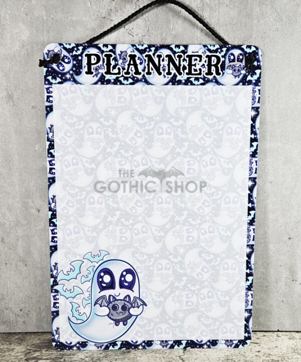 Snuggle Ghost with Baby Bat Gothic Planner Whiteboard Metal Sign