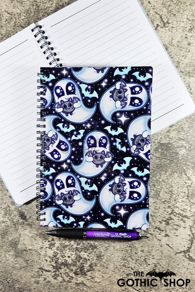 Snuggle Ghost with Baby Bat A5 Gothic Notebook Journal - Gothic Notebooks